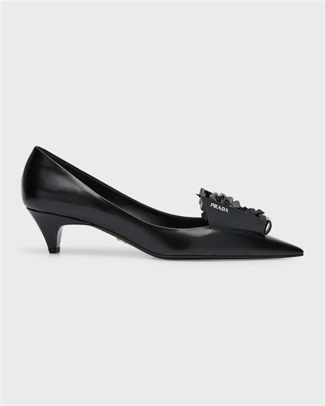 prada bouquet leather kitten-heel pumps|Prada leather slingback wedge pumps.